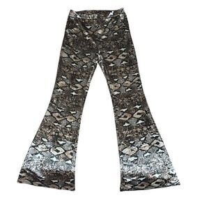 Milk & Honey Snakeskin Satin Print High Waisted Flare Leg Pants